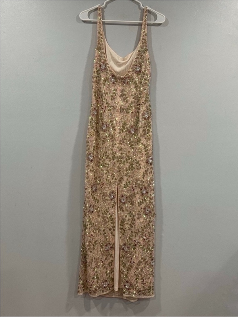 Mac Duggal 10755 Sleeveless Hand Beaded Floral Midi in Nude Multi Sz. 10 - Picture 4 of 5